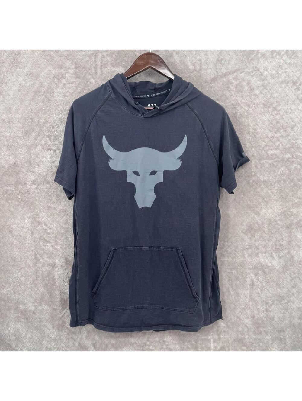Under Armour Shirt Mens Large Black Project Rock Bull Hooded Charged Cotton Tee